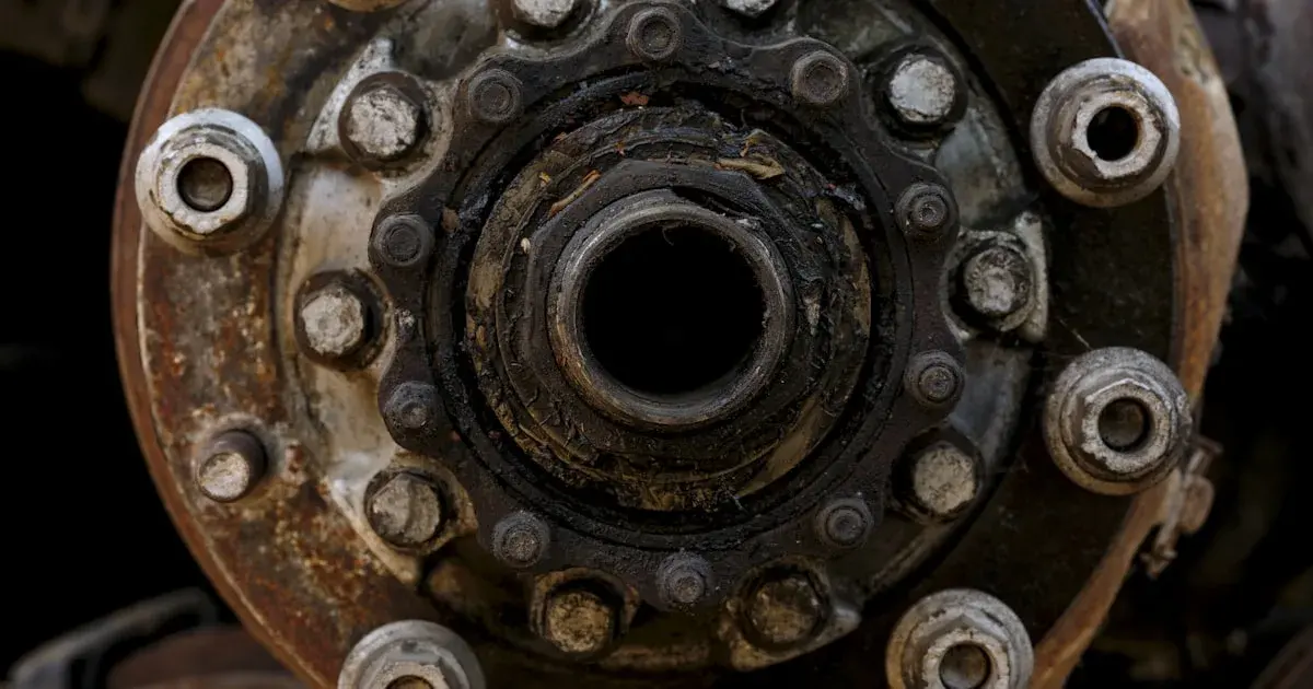 Corroded wheel hub assembly with a worn bearing outer race, the end state a substandard or contaminated wheel bearing reaches long before its rated life