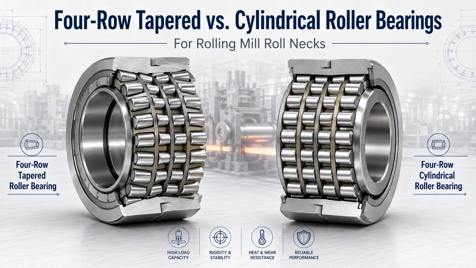 Ổ bi đũa côn bốn hàng vs. Ổ bi đũa trụ cho cổ trục máy cán