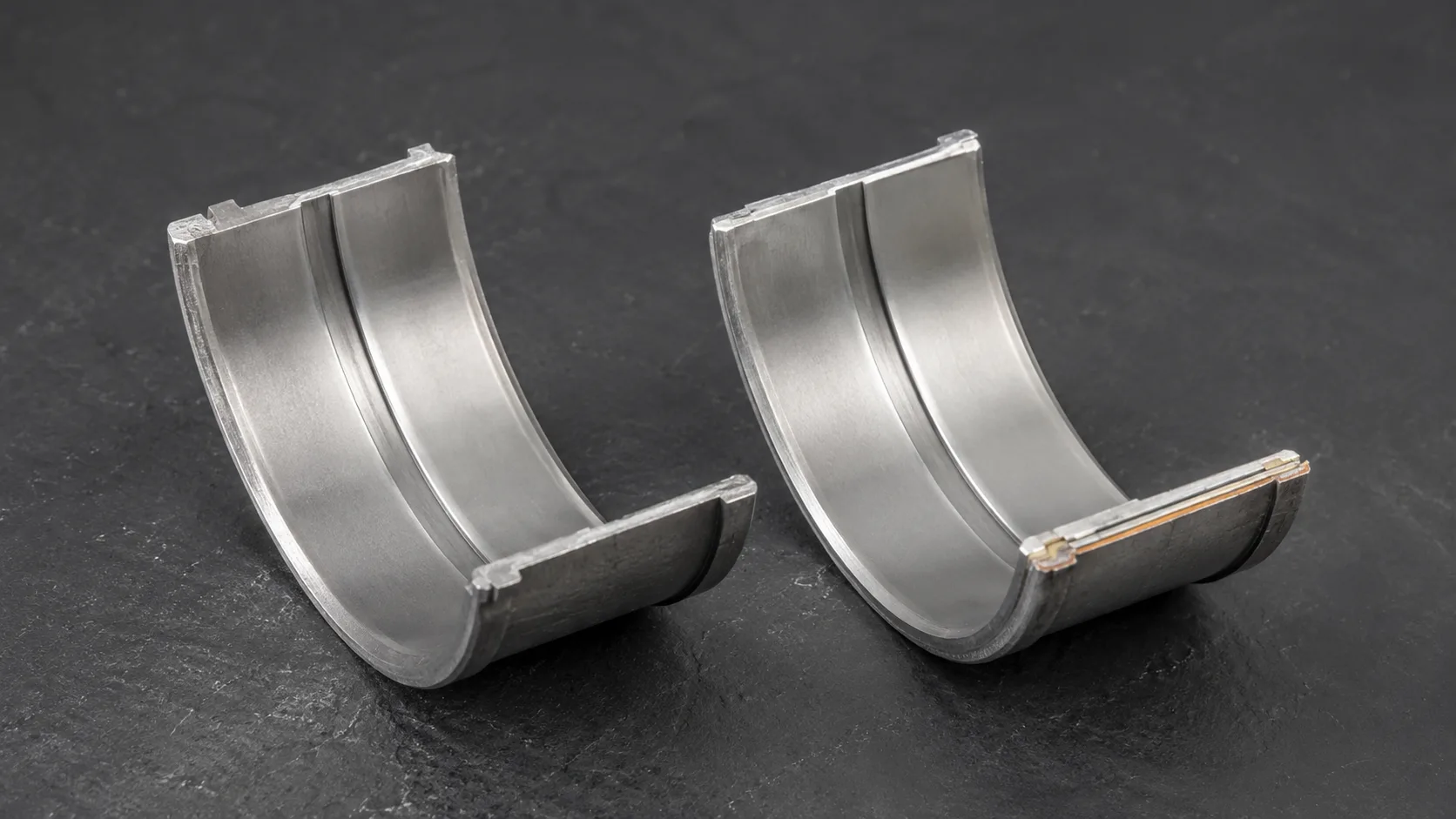 Cangkang bearing connecting rod beralas baja — bantalan luncur presisi yang dimesin meskipun dinamai "rod bearing"